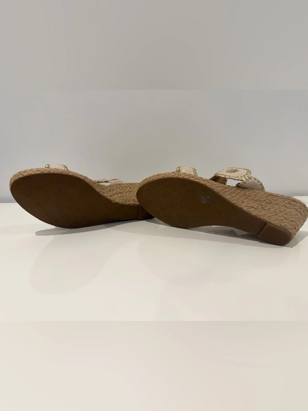 Jack Rogers Beige Wedge Sandals with Decorative Medallions - Women's Slip-On